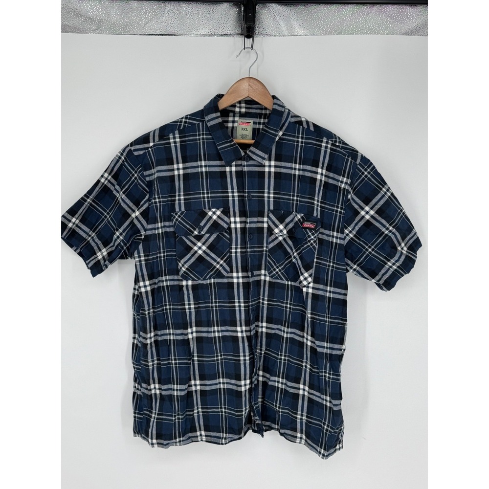 Dickies Men's Button Up Shirt Size 3XL Blue Plaid Workwear Heavy Cotton A9